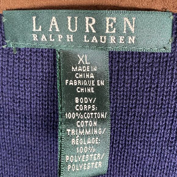 Lauren Ralph Lauren Navy Equestrian Horsebit Cardigan Faux Leather Trim Sz XL - Picture 6 of 10
